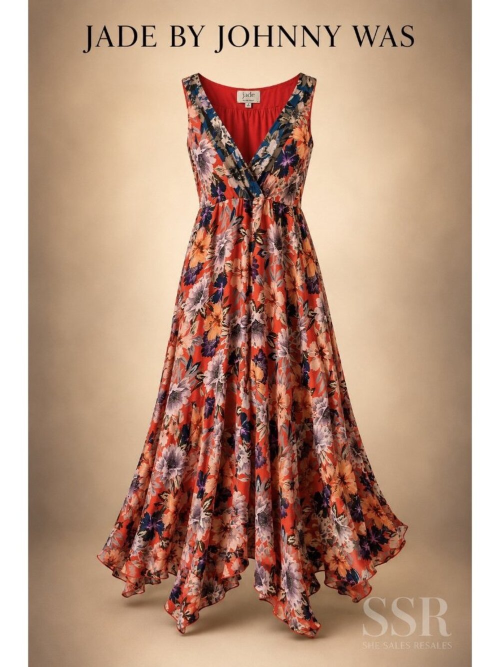 Johnny Was Jade Priyanka Silk Floral Faux Wrap Dress Size S Sleeveless Midi